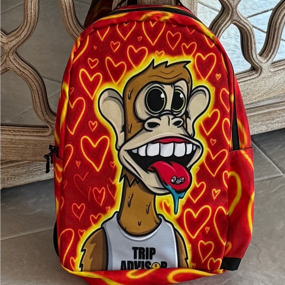 MONKEY CARTOON BACKPACK (VIBRANT RED & YELLOW) - Picture 1 of 11